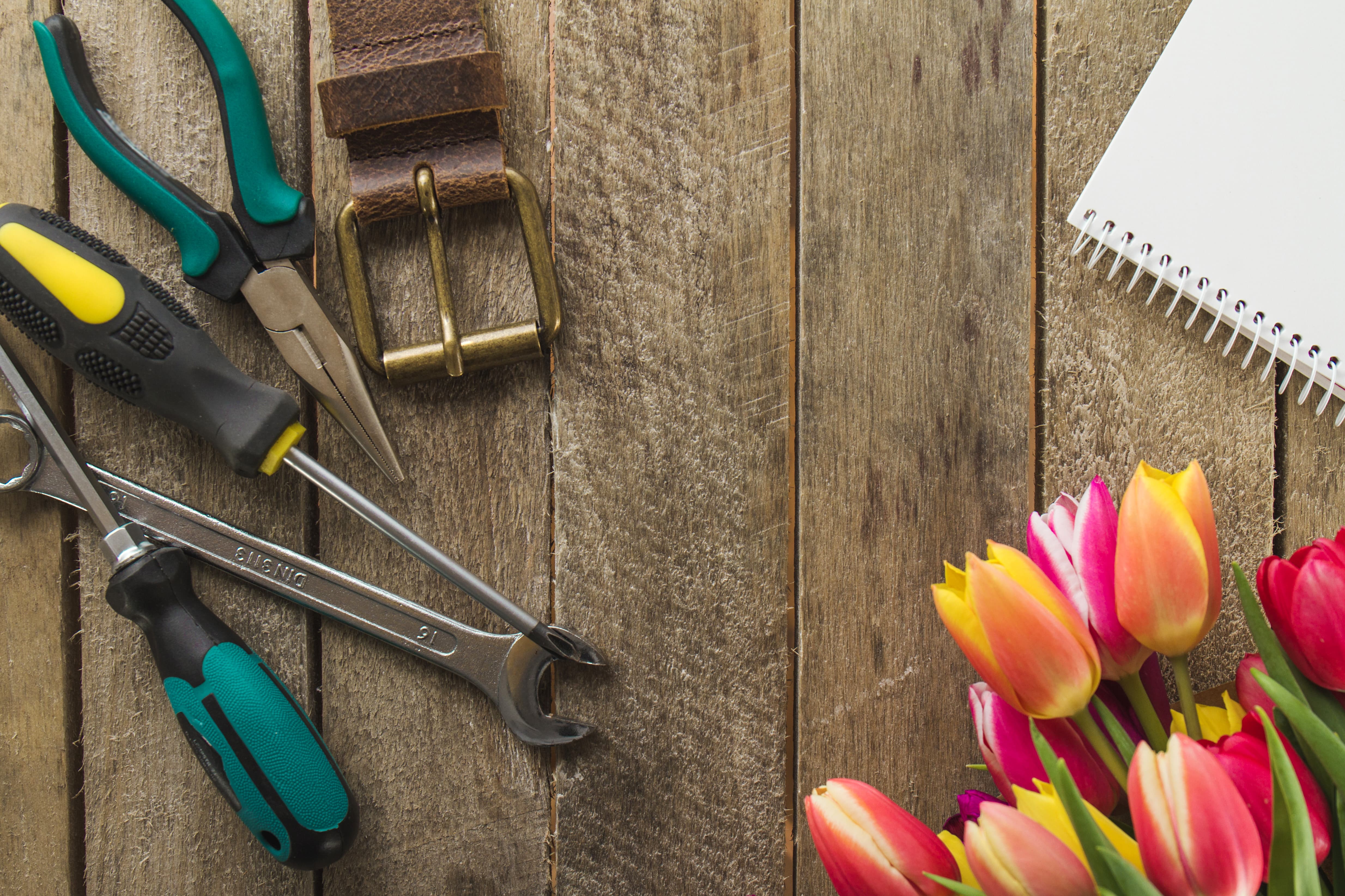 Planches de bois et outils